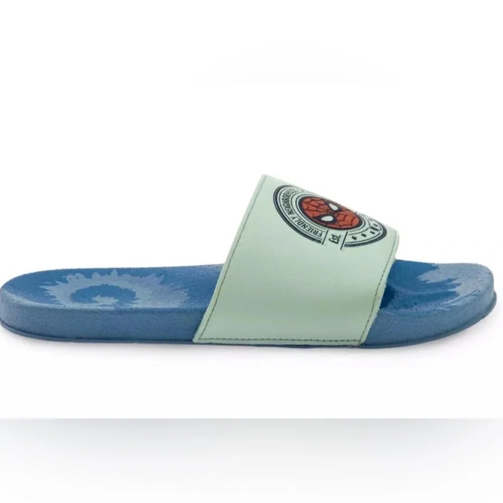 Disney Spider-Man Pale Blue and Light Blue Slide Sandals size 9/10 new